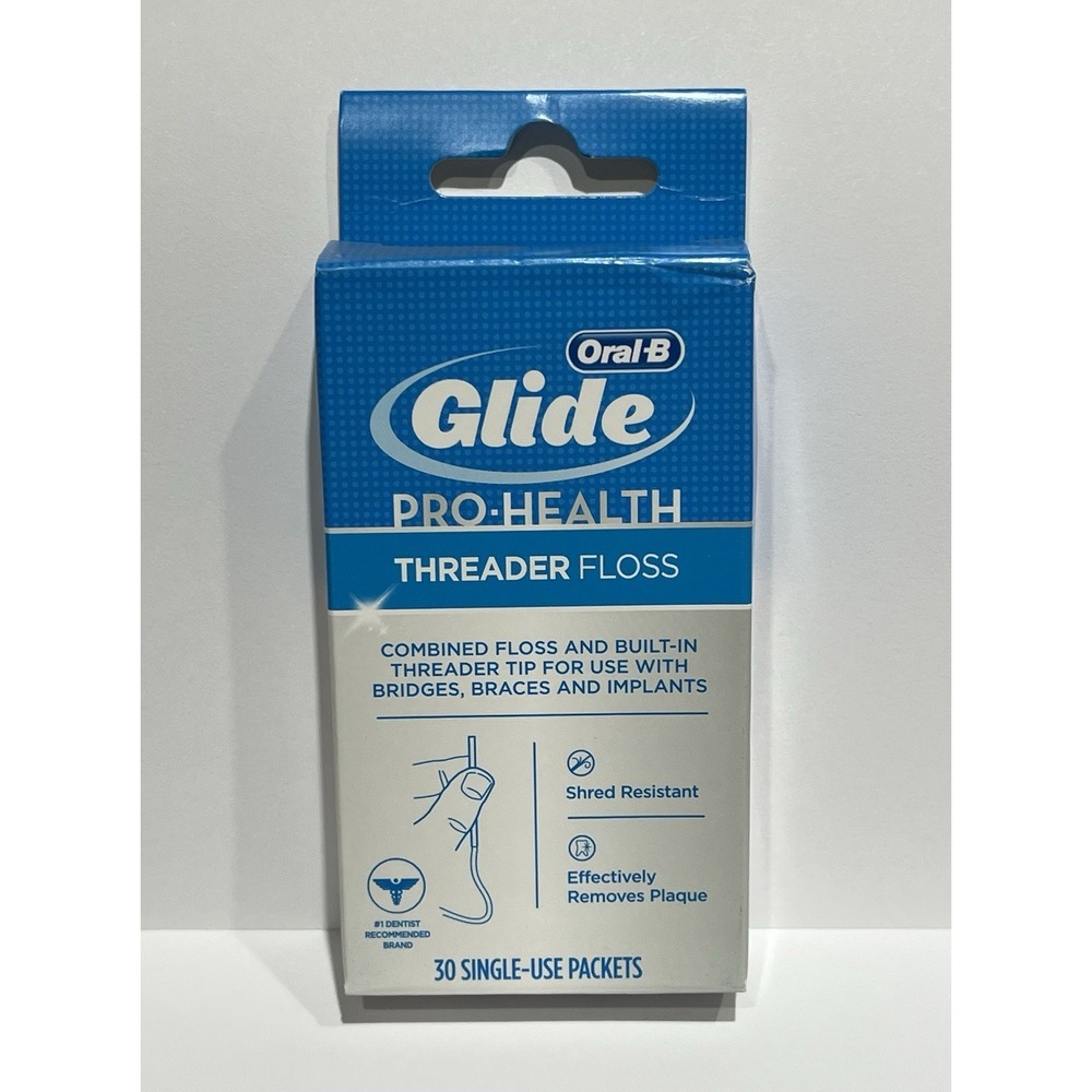 Oral-B Glide Pro-Health Threader Floss 30 Single Use Packets Shred Resistant